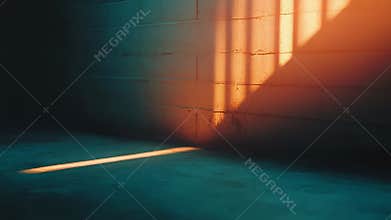 Prison bars casting shadow and light in cell