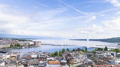 4k Panoramic view of city of Geneva, the Leman Lake a