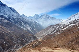4K. Movement of the clouds on the mountains Thaog, Himalayas, Nepal