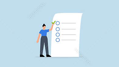 woman gives list of checkbox achievements on notebook paper