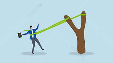 boost career development, 4k animation of The courageous entrepreneur stretches the rubber band in preparation to shoot the