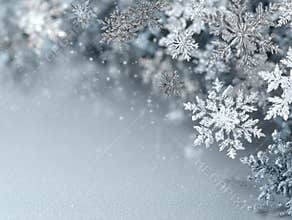 Close-up photograph of falling snowflakes, with intricate detail and unique, symmetrical patterns Natural lighting creates soft
