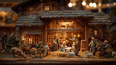 Christmas Nativity Scene in Winter Square