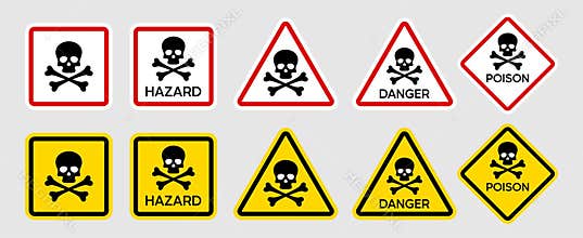 Warning Signs Skull and Crossbones - Hazard, Danger, and Poison Symbols