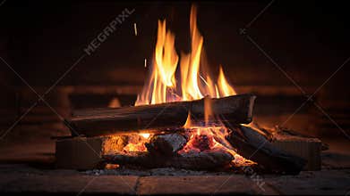 Warm Flames Crackle and Dance in a Cozy Fireplace During a Chilly Evening Gathering at Home