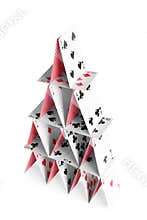 House of playing cards isolated on white