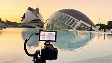 Camera recording futuristic architecture of City of Arts and Sciences