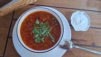 Red borscht is a favorite traditional national Ukrainian dish with red beetroot