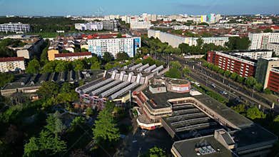 Berlin cityscape, Sez Volkspark Friedrichshain. Best aerial view flight drone