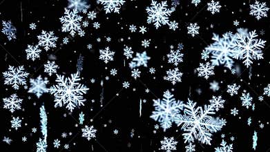 Delicate snowflakes drifting softly across dark background, generating serene winter atmosphere with crystalline patterns ideal