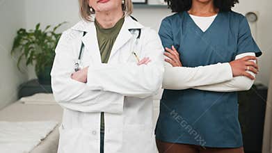 A Confident Diverse Team of Female Doctors and Nurses Ready for Patient Consultations