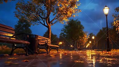 Rainy Autumn Evening in the Park