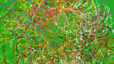 An AI-generated abstract showcasing vivid, intertwined multicolor lines on a green backdrop