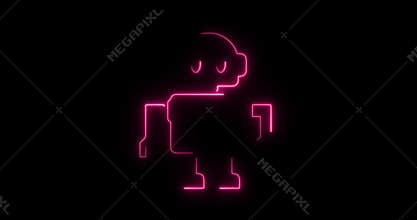 Neon Robot Icon Outline Glowing Pink and Green on Black Background android automaton