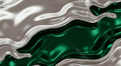 Abstract Liquid Metal Flow - Silver and Emerald Green Waves