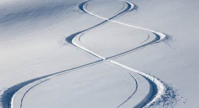 Ski Tracks Carved into Pristine Snow - A Winter Wonderland