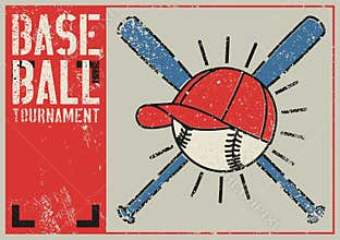 Baseball Tournament typographical vintage grunge style poster or emblem design. Retro vector illustration.