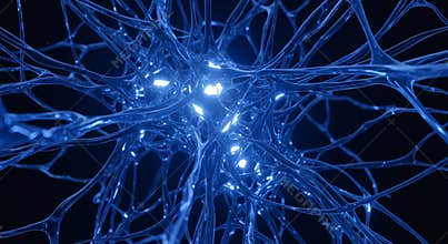 Abstract Blue Neural Network with Glowing Connections