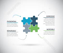 Business metaphors, four puzzle pieces connection.