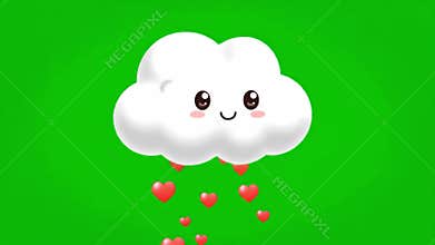 Cute Animated Cloud Character Smiling Playfully Against Green Screen