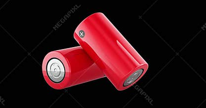 Two C type batteries rotation animation, seamlessly loopable. 3D rendering isolated on transparent background