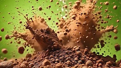 The scene bursts with explode dirt clump motion as clumps of dirt scatter and ripple energetically over a Generative AI