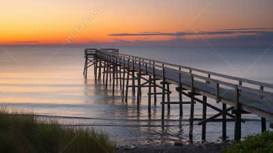 Serene Sunrise Over Nauset Beach Pier in Cape Cod, Massachusetts