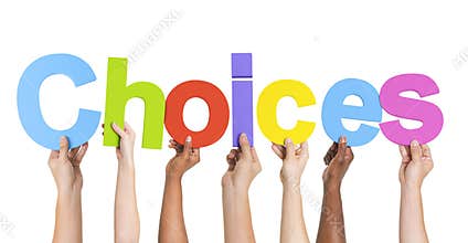 Diverse Hands Holding The Word Choices