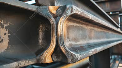 Close up of Steel Beams Being Assembled in a Construction Site