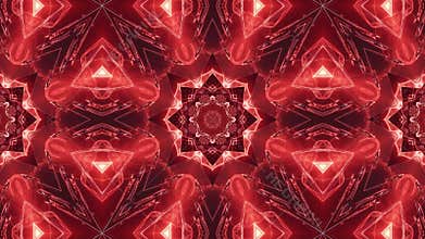 Abstract Red Kaleidoscope Design with Geometric and Floral Symmetrical Patterns