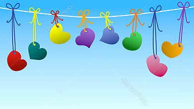 Hearts hanging on a rope loop animation