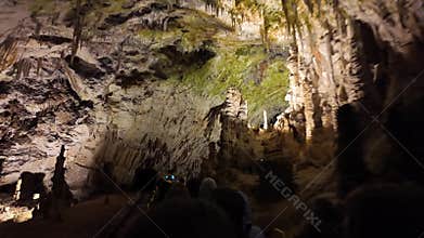 Small train ride in the impressive Postojna Caves, a World Heritage Site, Slovenia.
