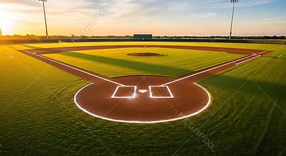 Empty Baseball Diamond Field at Sunset or Sunrise