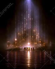 Christian Christmas Creation Commercial Image Birth Light · Holy Silver Glow - Hyperrealistic Silver White Beams, Manger, Three