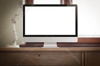 Place of work with pc computer on desk.
