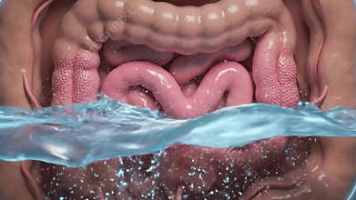 Digestive System Hydration And Cleansing Process Animated 3D Medical Illustration