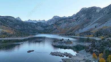 Aerial Lake Sabrina Eastern Sierra Mountains Autumn Colors Flyover