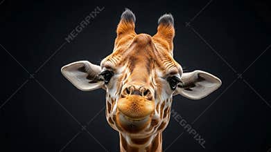 Nine playful giraffe head portraits in studio tiled sequence showcasing smiles