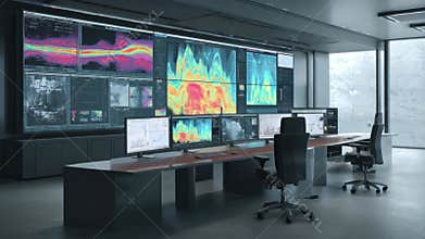Medium shot of a control room workstation displaying dynamic digital twin models integrating thermal flow and defect