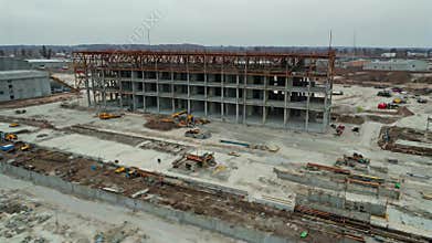 Aerial footage of construction site construction, Generative AI