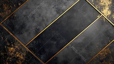 Charcoal gray, gold minimalist borders, luxury style .
