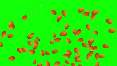 Fresh Almonds fountain stream on green screen background