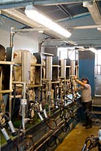 Milking parlour on small dairy farm.