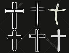 Crosses of christian religion. Set of isolated orthodoxy and catholicism divine symbols in shape of cross, Jesus Christ and God,