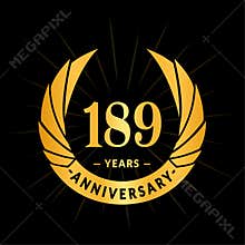 189 years anniversary design template. Elegant anniversary logo design. 189 years logo.