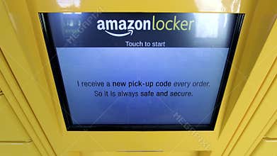 Amazon locker in United kingdom at Train Station display monitor