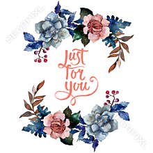 Peony and succulent bouquet floral flower. Watercolor background illustration set. Frame border ornament square.
