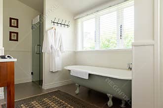 Elegant bathroom with claw feet bath