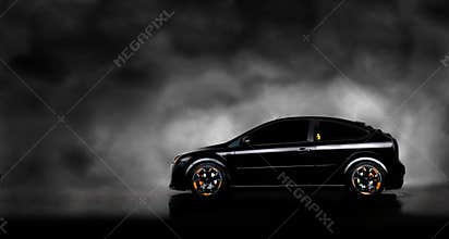 Black car in fog background
