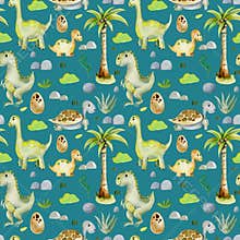 Watercolor cute dinosaurs and prehistoric turtles seamless pattern